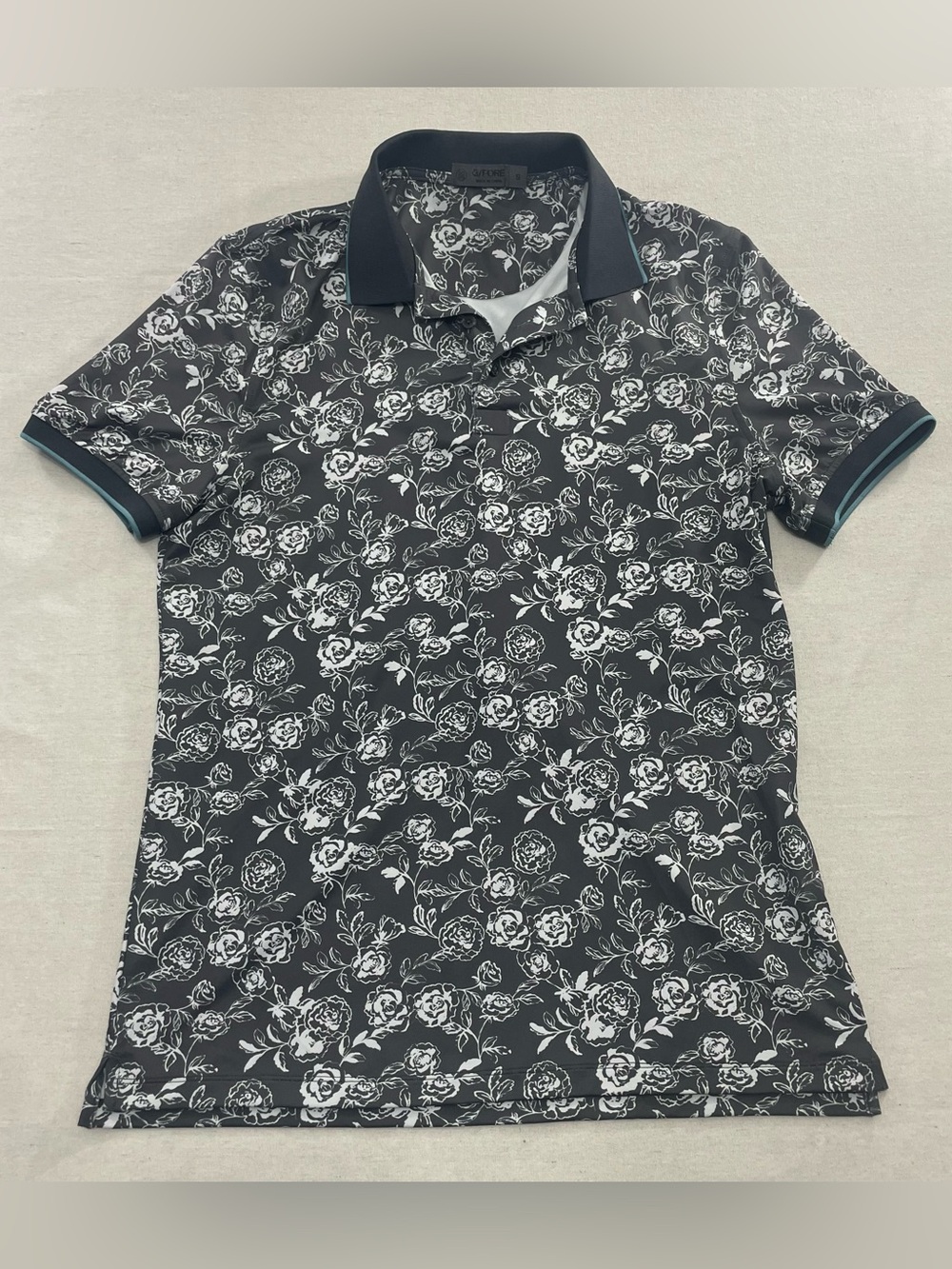 G Fore Shirt Men's Small Black White Floral Performance G4 Stretch Golf Polo